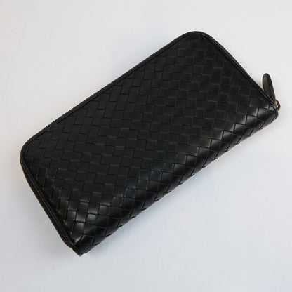 Bottega Veneta Continental Black Intrecciato Leather Zip Wallet 8.5in Oversized