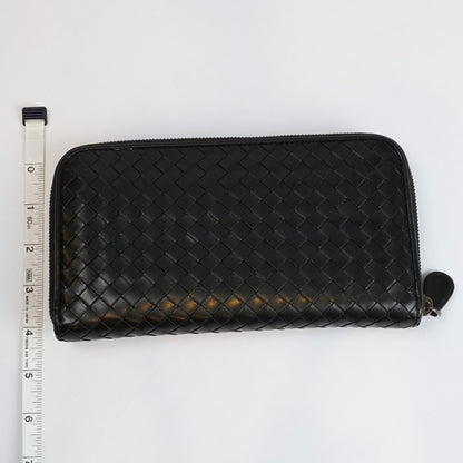 Bottega Veneta Continental Black Intrecciato Leather Zip Wallet 8.5in Oversized