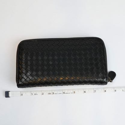 Bottega Veneta Continental Black Intrecciato Leather Zip Wallet 8.5in Oversized