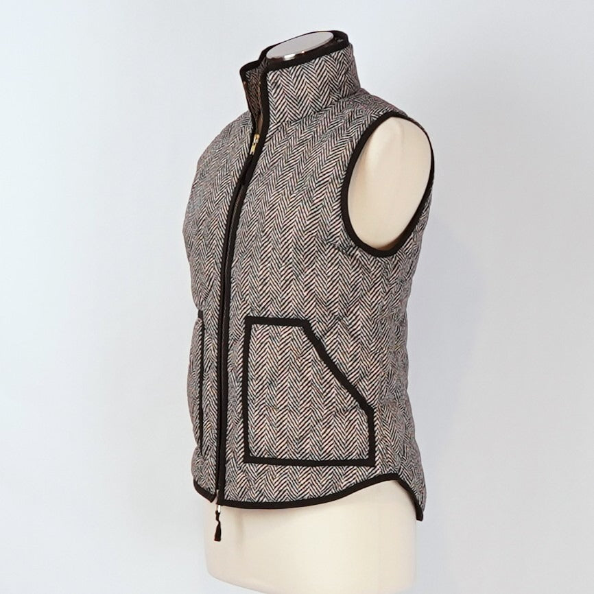 J Crew Excursion Herringbone Printed Quilted Down Puffer Vest  - S
