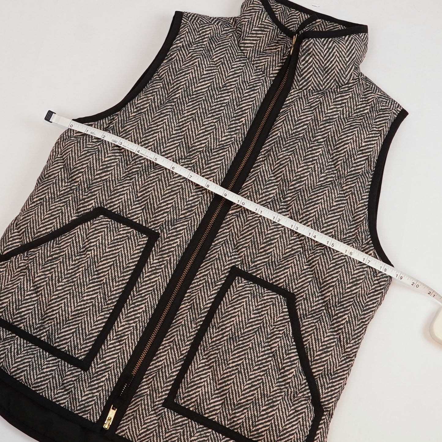 J Crew Excursion Herringbone Printed Quilted Down Puffer Vest  - S