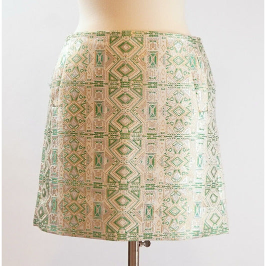 J Crew Metallic Green Gold Brocade Mini Skirt - 2 - EUC