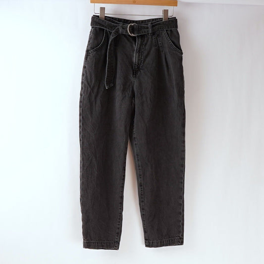 H&M High Waisted Belted Straight Leg Mom Jeans - 6