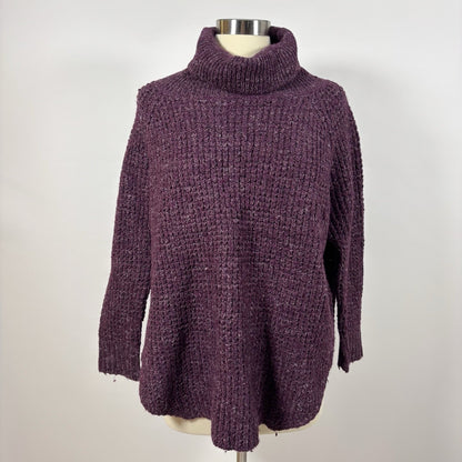 Free People Dylan Tweedy Oversized Purple Turtleneck Chunky Sweater - M