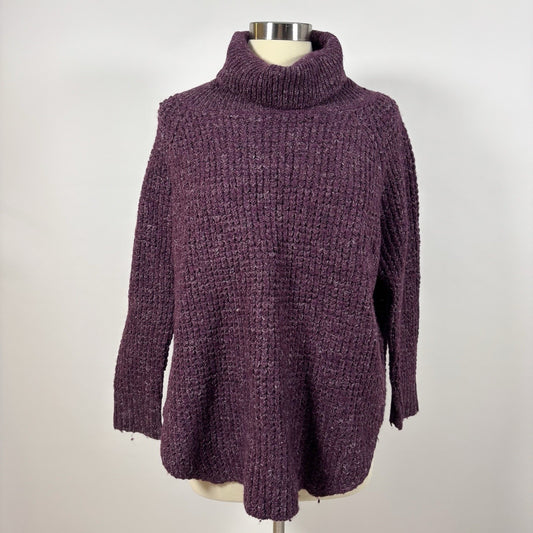 Free People Dylan Tweedy Oversized Purple Turtleneck Chunky Sweater - M
