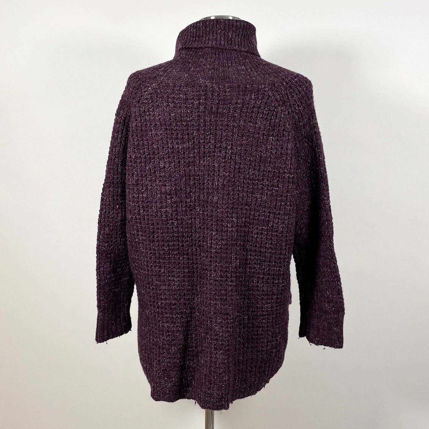 Free People Dylan Tweedy Oversized Purple Turtleneck Chunky Sweater - M