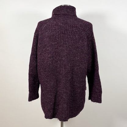 Free People Dylan Tweedy Oversized Purple Turtleneck Chunky Sweater - M
