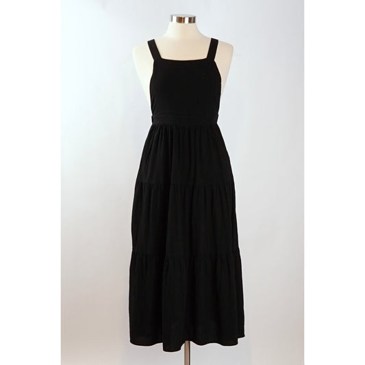 Polagram Pinafore Tiered Overall Dress Black - S