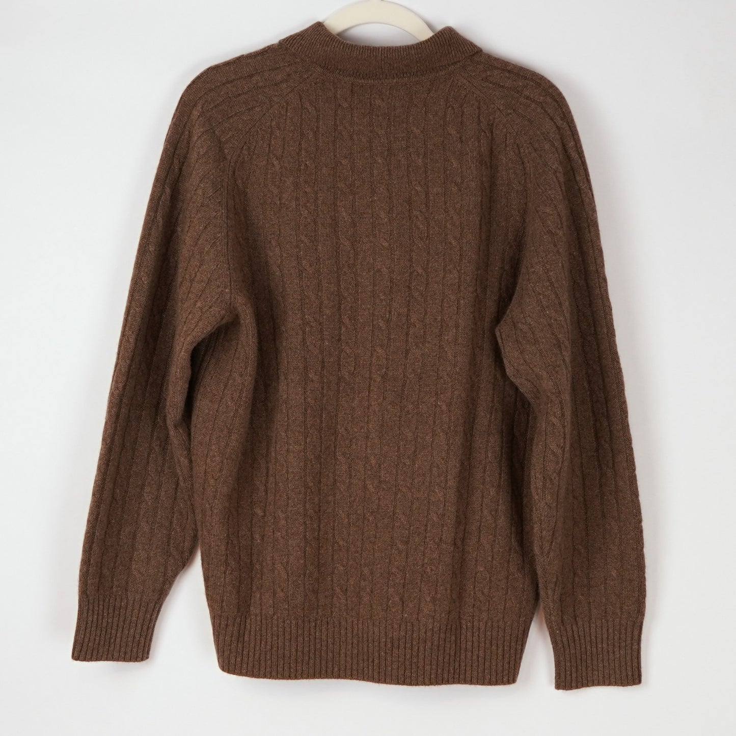 Davis & Squire Cable Knit 100% Cashmere Polo Sweater Chocolate Brown - M