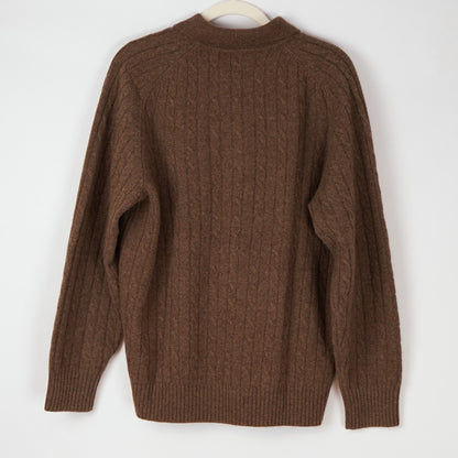 Davis & Squire Cable Knit 100% Cashmere Polo Sweater Chocolate Brown - M