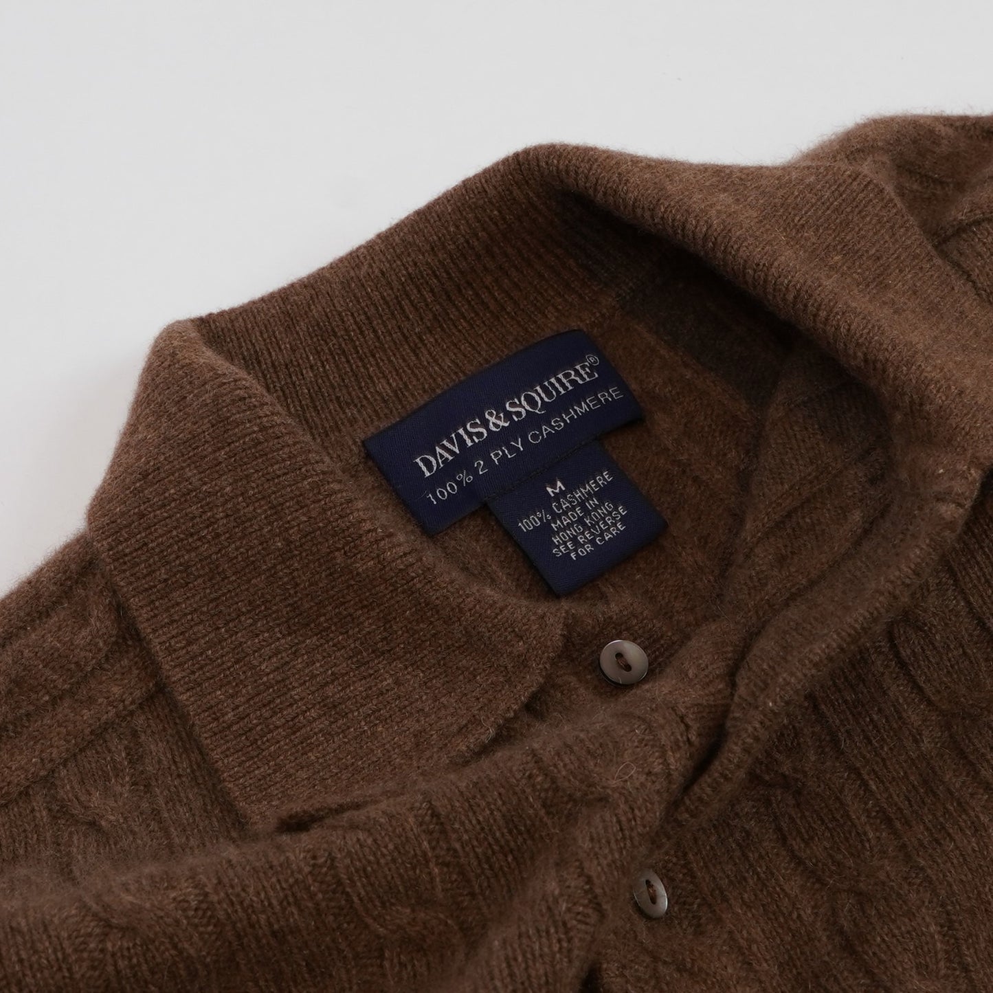 Davis & Squire Cable Knit 100% Cashmere Polo Sweater Chocolate Brown - M