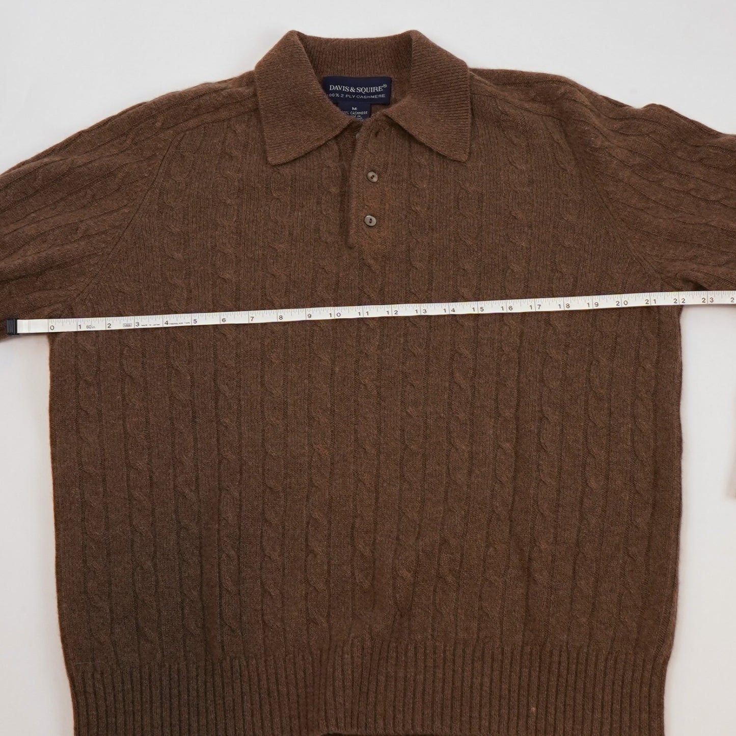 Davis & Squire Cable Knit 100% Cashmere Polo Sweater Chocolate Brown - M