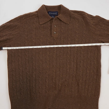 Davis & Squire Cable Knit 100% Cashmere Polo Sweater Chocolate Brown - M