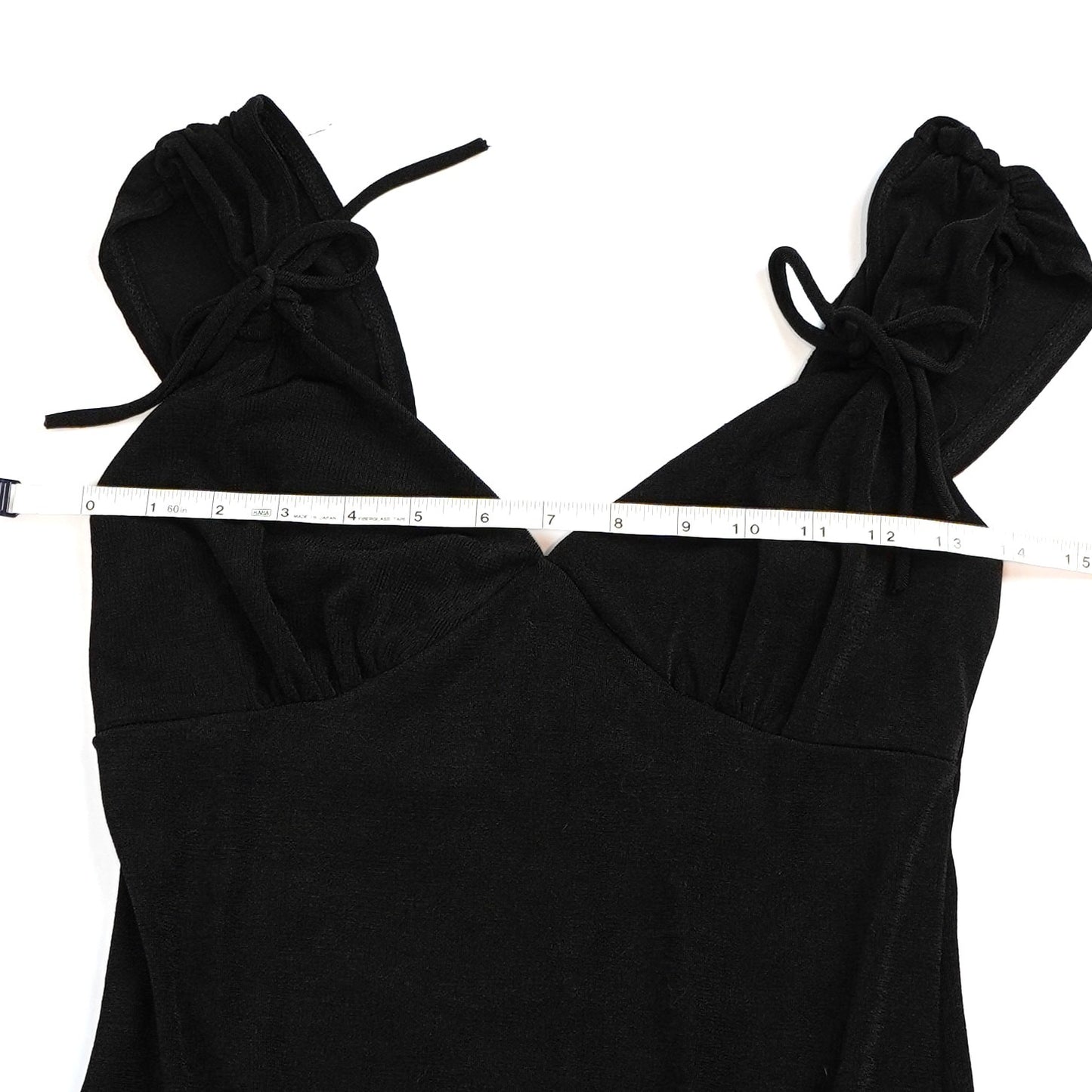 Caution To The Wind Black V-Neck Tie Shoulder Stretch Knit Midi Dress - M