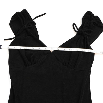 Caution To The Wind Black V-Neck Tie Shoulder Stretch Knit Midi Dress - M