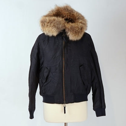 VINCE Coyote Fur Trimmed Bomber Jacket Navy *Imperfect* - S