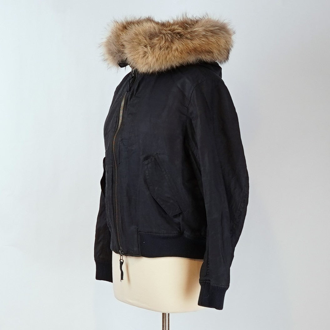 VINCE Coyote Fur Trimmed Bomber Jacket Navy *Imperfect* - S