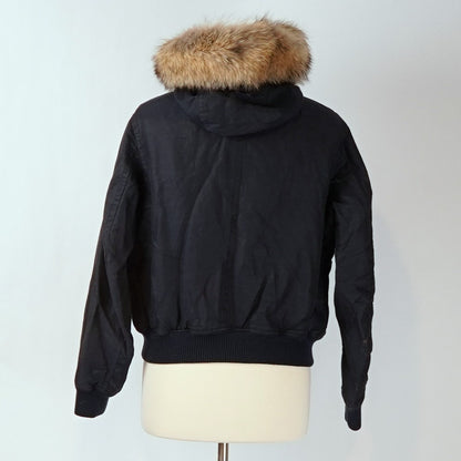 VINCE Coyote Fur Trimmed Bomber Jacket Navy *Imperfect* - S