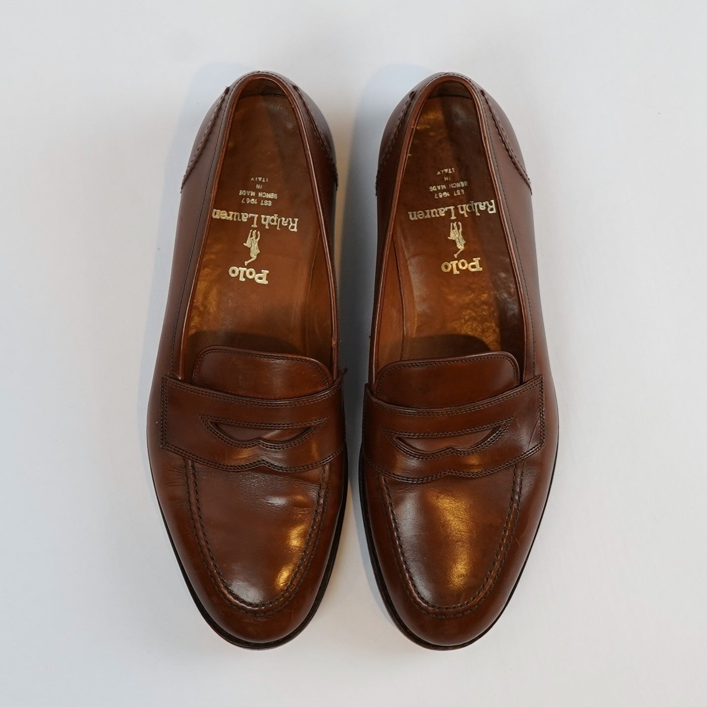 Polo Ralph Lauren Maestra Penny Loafer Brown Leather Bench Made in Italy - 8 D