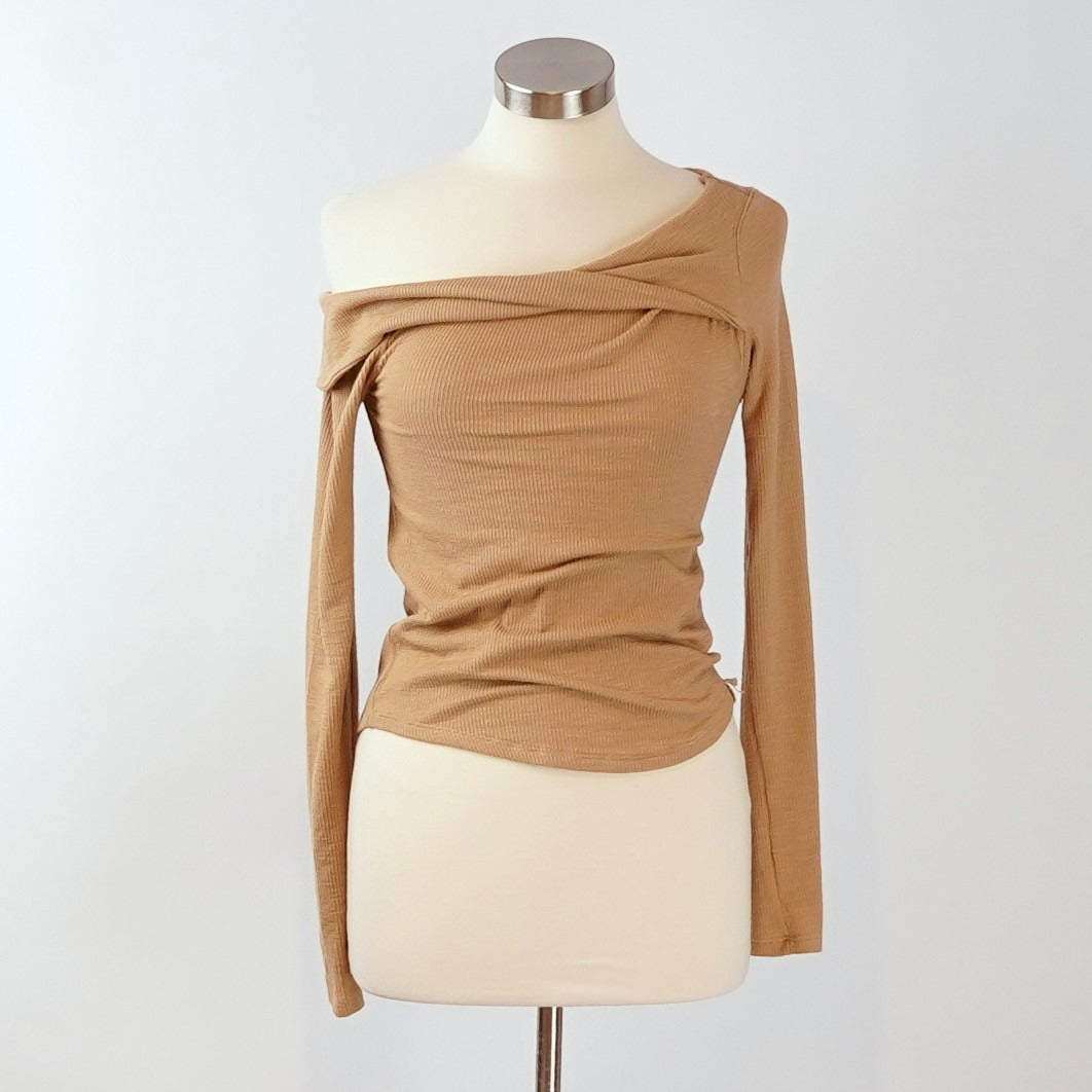 Free People Addie Layering Top in Winter Wheat  Long Sleeve One Shoulder - S