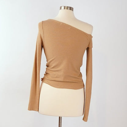 Free People Addie Layering Top in Winter Wheat  Long Sleeve One Shoulder - S