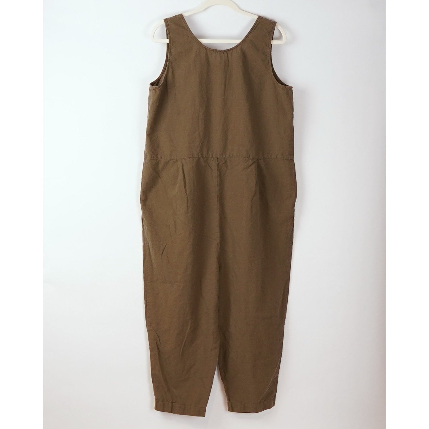 Eileen Fisher Organic Cotton Crepe Jumpsuit Olive Green - M