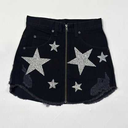 Carmar Beatrice Black Denim Silver Star Jean Skirt - 26