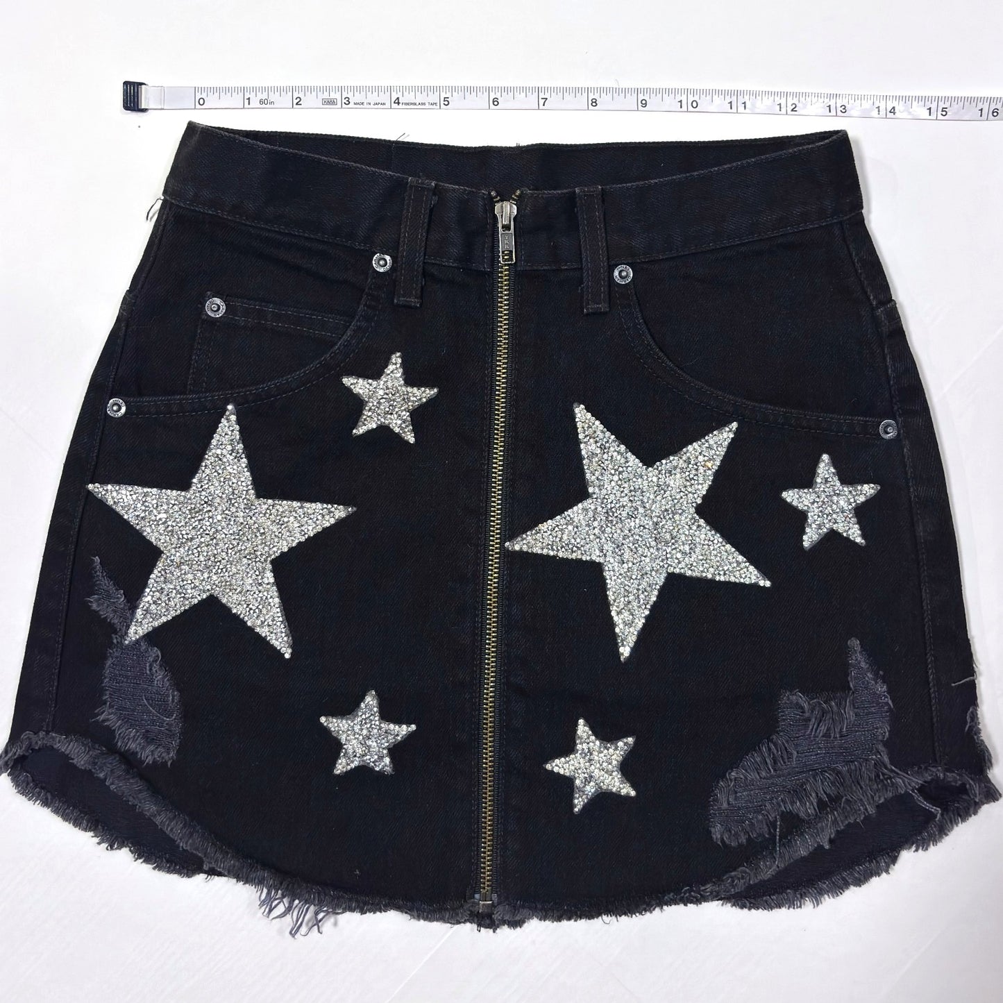 Carmar Beatrice Black Denim Silver Star Jean Skirt - 26