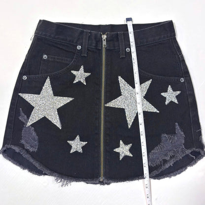 Carmar Beatrice Black Denim Silver Star Jean Skirt - 26