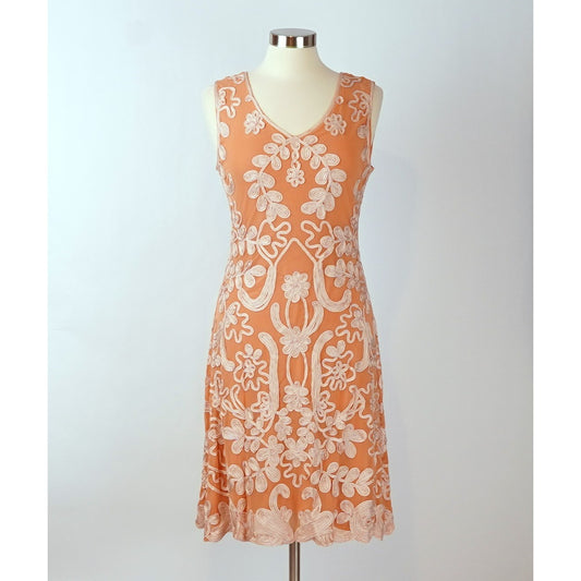 Sundance Cameo Mesh Overlay Dress Floral Embroidered Coral - PM