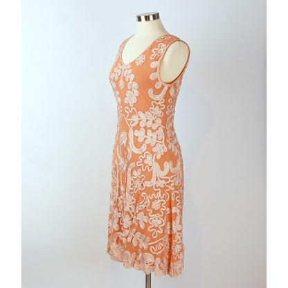 Sundance Cameo Mesh Overlay Dress Floral Embroidered Coral - PM