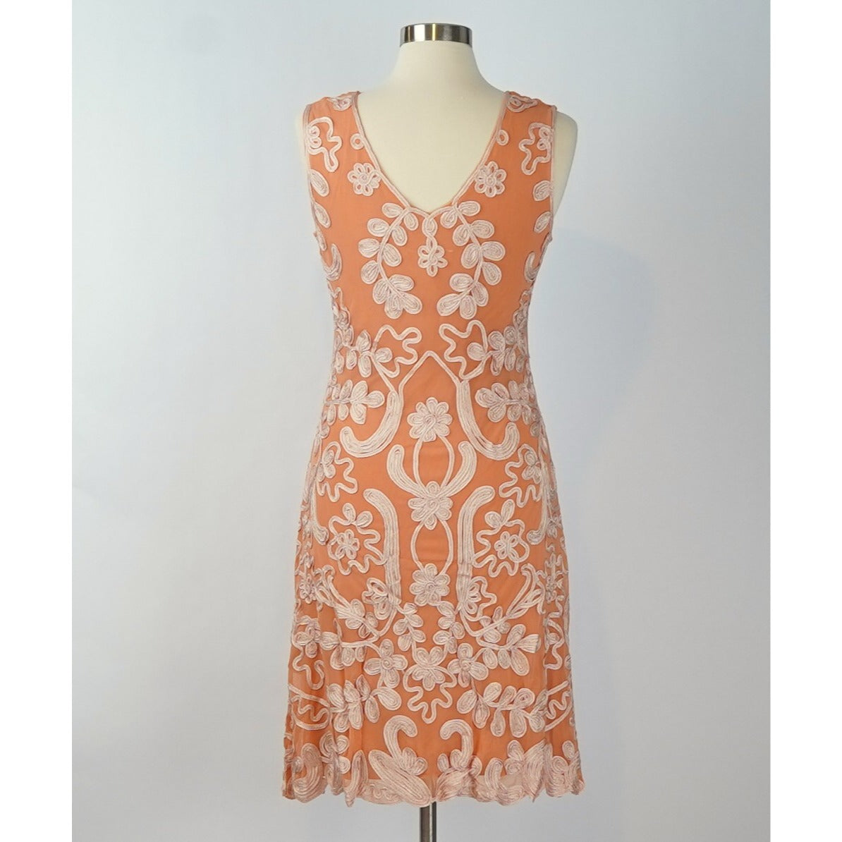 Sundance Cameo Mesh Overlay Dress Floral Embroidered Coral - PM