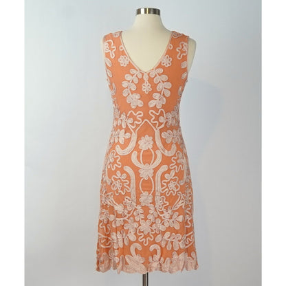 Sundance Cameo Mesh Overlay Dress Floral Embroidered Coral - PM