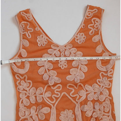 Sundance Cameo Mesh Overlay Dress Floral Embroidered Coral - PM