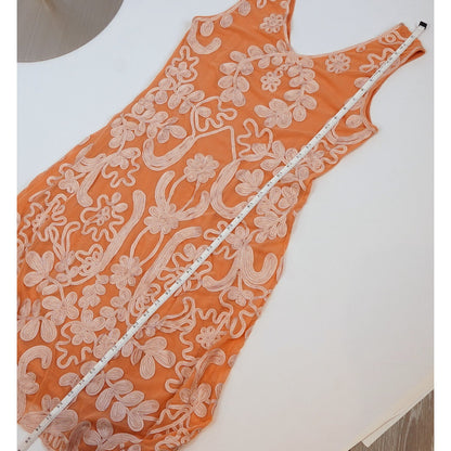 Sundance Cameo Mesh Overlay Dress Floral Embroidered Coral - PM