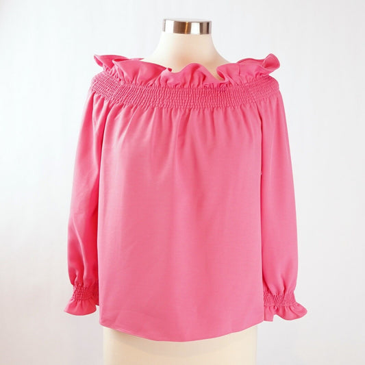 Tuckernuck Marguerite Pink Ruffled Off-Shoulder Blouse - S