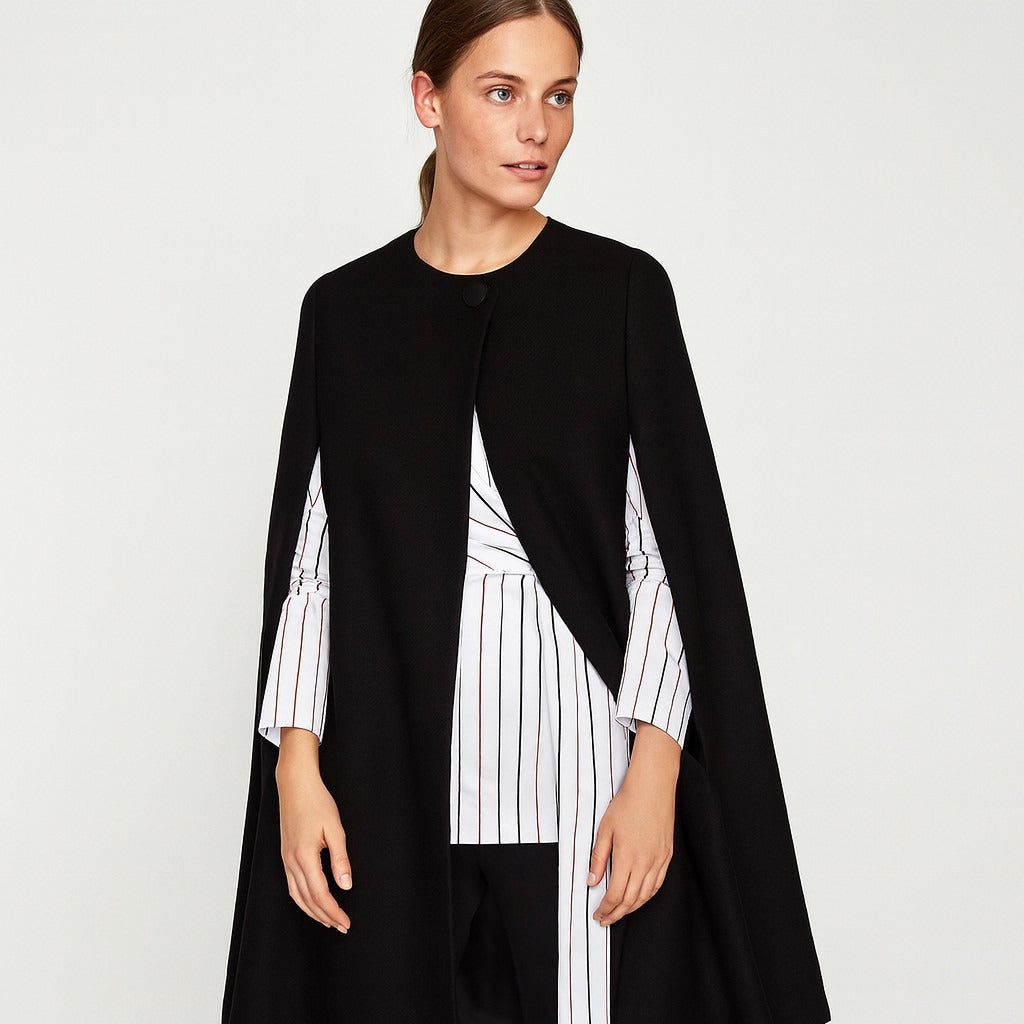 Zara Black Wool Cape Coat Poncho Jacket - S