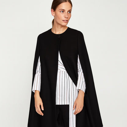 Zara Black Wool Cape Coat Poncho Jacket - S