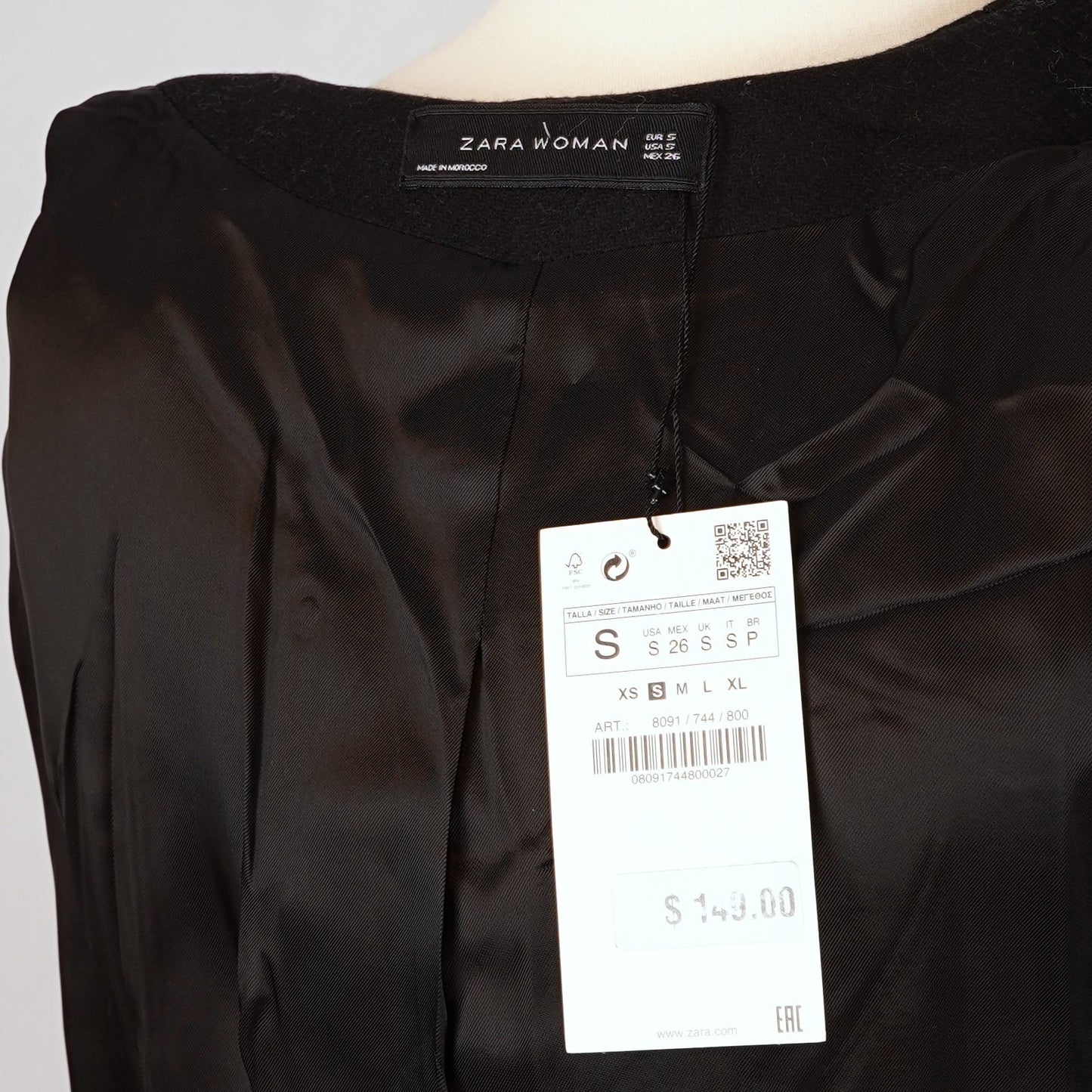 Zara Black Wool Cape Coat Poncho Jacket - S