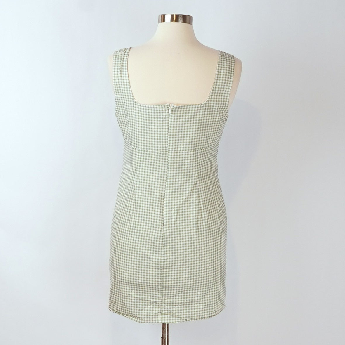 Lulus Happy Chance Sage Green Gingham Square Neck Mini Dress - L