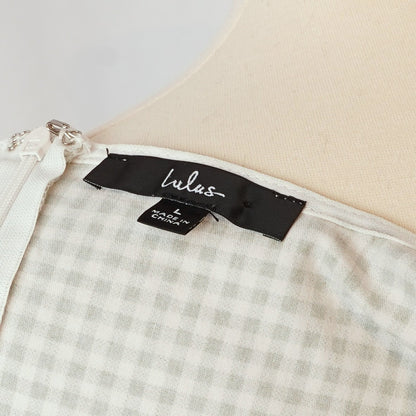 Lulus Happy Chance Sage Green Gingham Square Neck Mini Dress - L