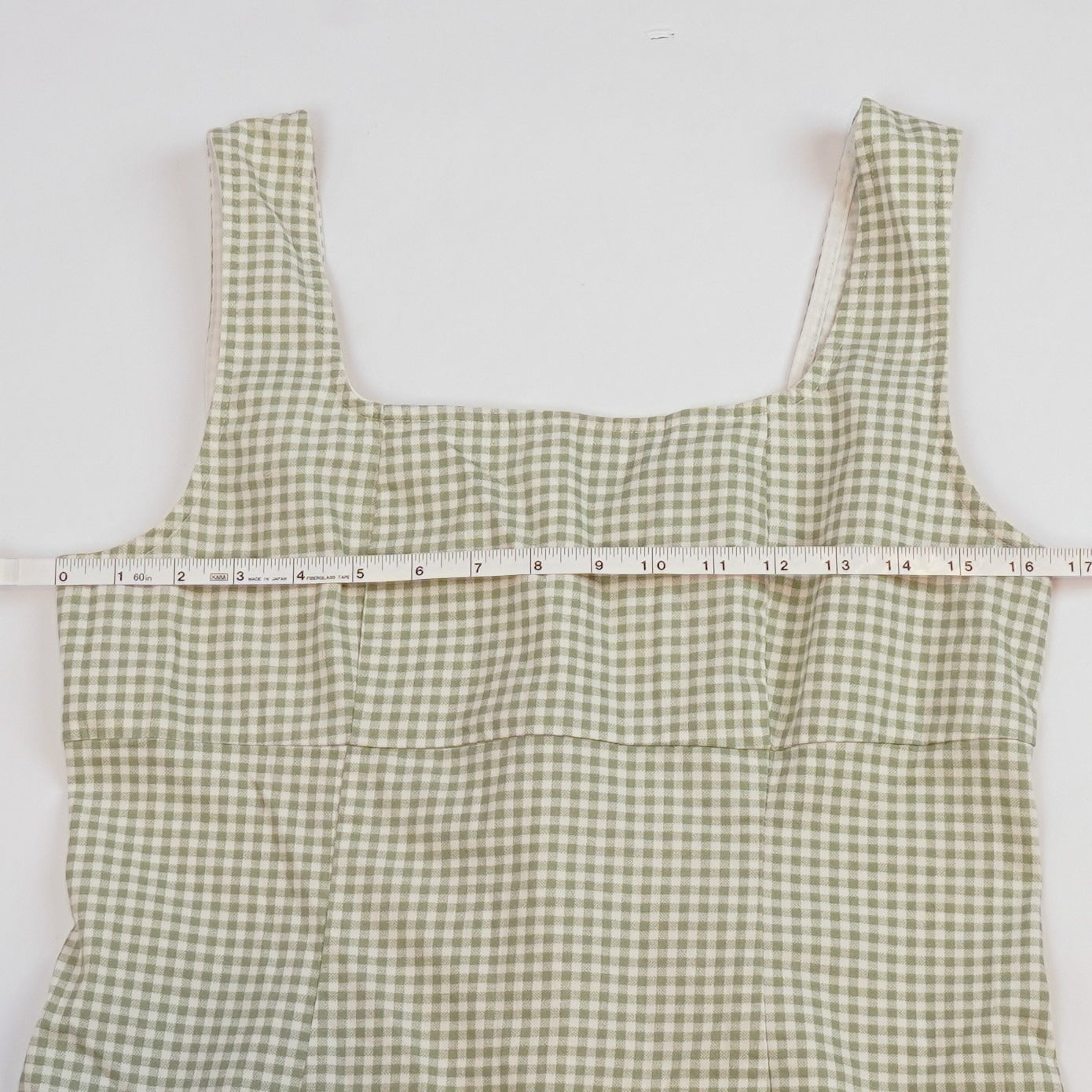 Lulus Happy Chance Sage Green Gingham Square Neck Mini Dress - L