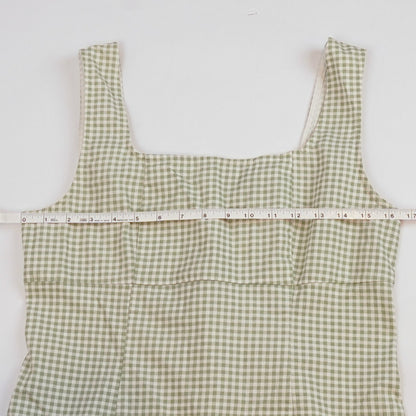 Lulus Happy Chance Sage Green Gingham Square Neck Mini Dress - L