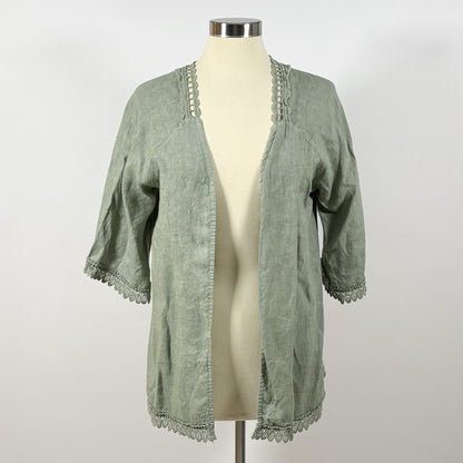 Valentina Naldi Linen Embroidered Kimono Cardigan Duster Sage Green - OS