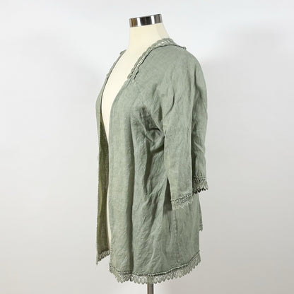 Valentina Naldi Linen Embroidered Kimono Cardigan Duster Sage Green - OS