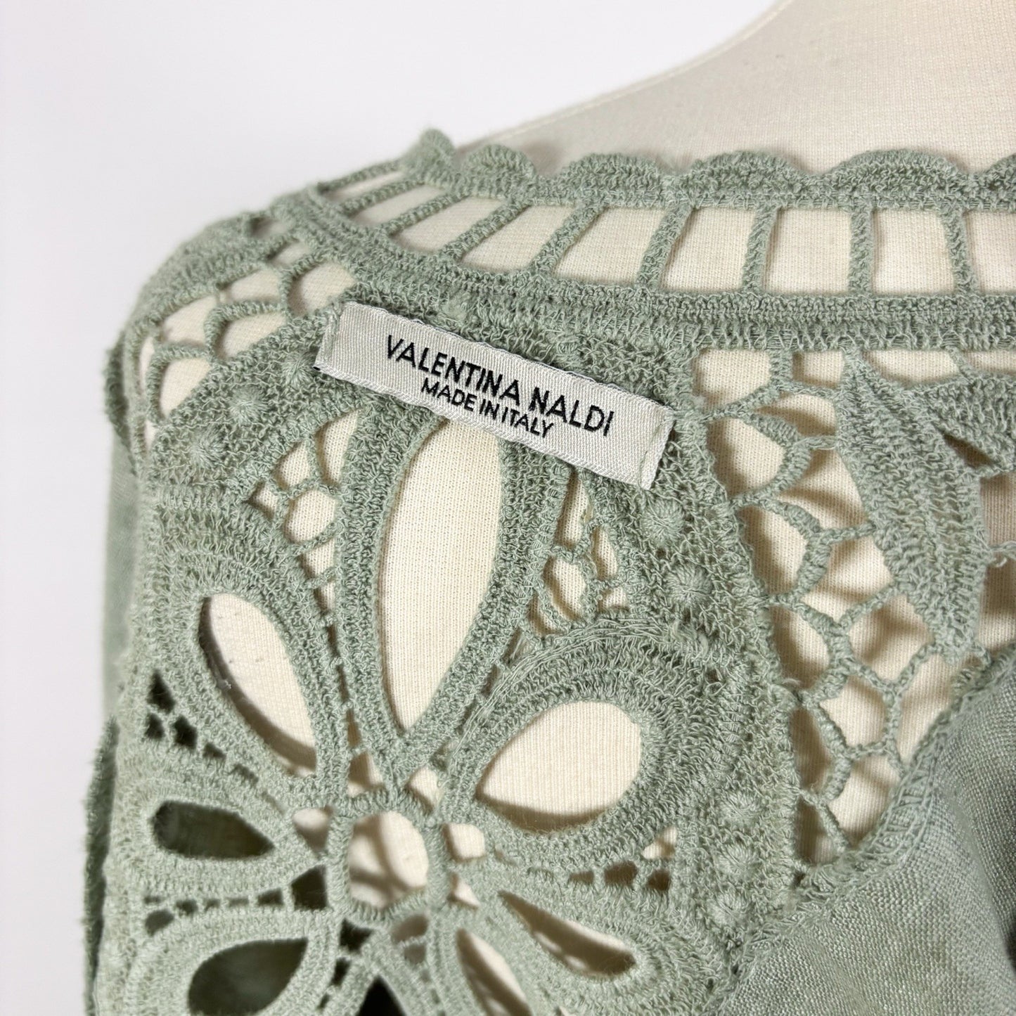 Valentina Naldi Linen Embroidered Kimono Cardigan Duster Sage Green - OS