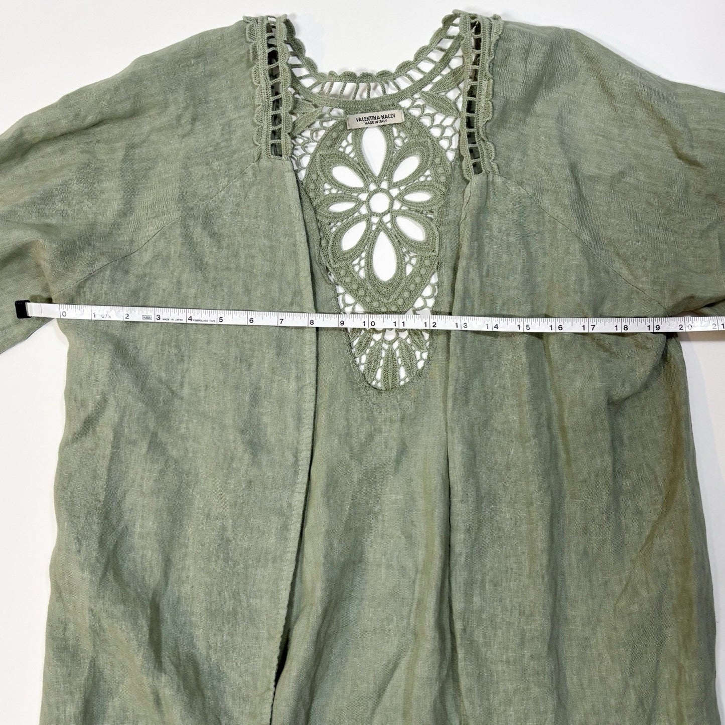 Valentina Naldi Linen Embroidered Kimono Cardigan Duster Sage Green - OS