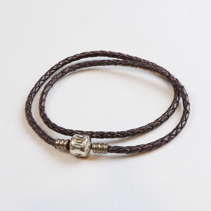 Pandora Deep Purple Leather Double Wrap Bracelet Sterling Silver Clasp