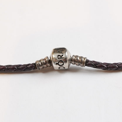 Pandora Deep Purple Leather Double Wrap Bracelet Sterling Silver Clasp
