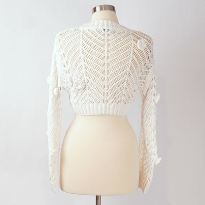 Zara Crochet Knit Crop Sweater Floral Details White - M